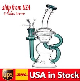 INS TOCK USA Glass Beaker Bong Smoking Glass Pipes 10.5Inchs Tall Recycler Dab Rigs Water Bongs With 14mm male smoking Bowl cheap send fast