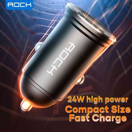 ROCK 4.8A Car Dual USB Fast Charging 24W QC Phone Charger Adapter For iPhone 12 11 Pro Max Xiaomi Redmi