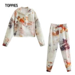 Tie dyed Sweatshirts and pants Women Tracksuits High Waist Jogger Pants Casual Two Pieces Set 210421