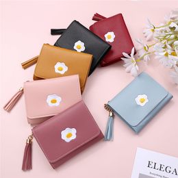 Women Cartoon Short Thin Korean Wallet Leather Fried Egg Cute Wallets Purse Card Holder Lady Female Fashion Short Coin Purse