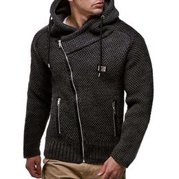Autumn Winter Mens Sweaters Casual Zipper Cardigan Sweater Men Full Sleeve Hooded Knitted Sweater Solid Knitwear Coat 210929