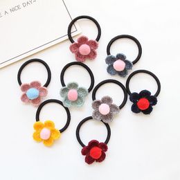 Boutique 40pcs Fashion Cute Pom Flower Elastic Bands Kawaii Solid Floral Hair Tie Rope Gum Rubber Band Headwear