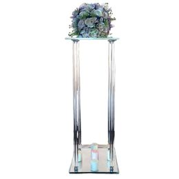 Wholesale clear square acrylic base flower stand tall cheap crystal candelabrawedding centerpieces candle holder decoration senyu649