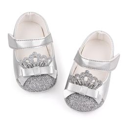Baby Girls Shoes Infant Toddler Fashion Crown Princess Non-slip Rubber Soft-Sole Flat PU First Walker Newborn Mary Janes