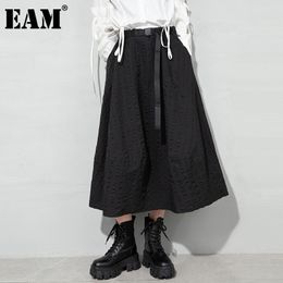 [EAM] High Elastic Waist Lace-up Sashes Solid Pockets Half-body Skirt Women Fashion Loose Spring Autumn 1DD6960 21512