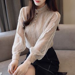 New Spring Lantern Long Sleeve New Korean Blusas Women Chiffon Shirt Lace Flower Blouses Shirt Women's Blouse Tops 551i 210317