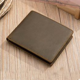 Luufan Crazy Horse Leather Mens Wallet Simple Genuine Short Bifold Purse Man Card Holder Zipper Coin Pocket Male Wallets