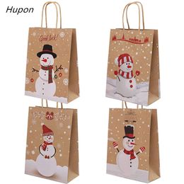 12pcs Kraft Paper Bags Snowman Christmas Gift Bags with Handle 16cm x8cm x22cm Cookie Packaging Bags Wedding Party Favor Boxes 211108