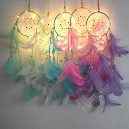 Dream Catcher Feather Hand Made Dreamcatcher With String Light Home Bedside Wall Hanging Decoration Novelty Items DHF59 30pcs