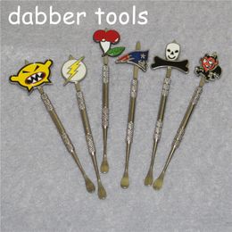 100pcs Smoking Wax dabbers Dabbingtool with fashion badges 120mm metal dabber tools glass dab rigs dry herb tool DHL free