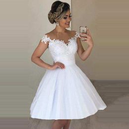 2 Pieces Removable Skirt Wedding Dresses White Lace Cap Sleeve Beaded A Line Detachable Trail Bridal Gowns Customize Plus Size209L