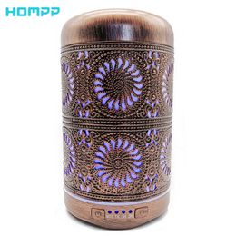 HOMPP Red Bronze Metal Air Humidifier Aromatherapy Essential Oil Diffuser Mist Maker 7 Colour Light Change Lamp For Home Office 210724