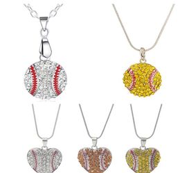 Titanium Sport Accessories Charm Rhinestone Baseball Necklace Softball Pendant Love Heart Sweater Jewelry Party Favor Gifts