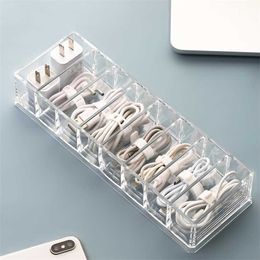 Cable Storage Box Transparent Plastic Data Line Storage Container for Desk Stationery Multifunctional headset Data charging line 211112