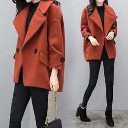 Women's Wool & Blends Black Woollen Coat Autumn And Winter Style Female Short Cocoon Plus Cotton College Wind Women