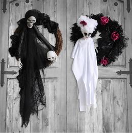 Halloween decoration white black gate Hanging Ghost Horror party wreath haunted house props 10pcs