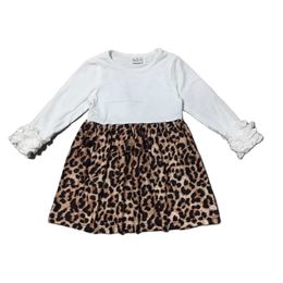 Girlymax 2 Colours Girls Clothes Milk Silk Baby Ruffles Black Beige Long Sleeve Leopard Knee Length DrRuffles