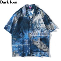 Blue Tie Dye Bandana Hawaiian Shirts Men Summer Vintage Street Oversized Men's Shirt Man Blouse 210603