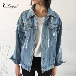 Women Basic Coat Denim Jacket Winter For Jeans loose fit casual style 211029