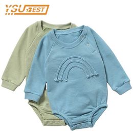 Spring Autumn born Baby Girls Boys Rompers Long Sleeve Pure Color Boy Clothes 220106