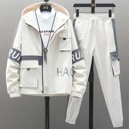 Men's Hooded Tracksuit Brand Streetwear Patchwork Men's Sets 2 Piece Jacket+Pants Casual Sport Suit Plus Size 8XL 211109