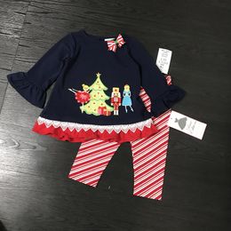-10 Sets Lot 12m6x Seltene Ausgaben Kinderkleidung Sets Weihnachtsbaum Mädchen Rote Streifen Bluse und Hosen Neujahr Outfit