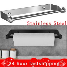 Stainless Steel Toilet Paper Holder Punch-Free Kitchen Roll Wall Mounted Towel Rack And ABS Tissue Box For Bathroom 210720