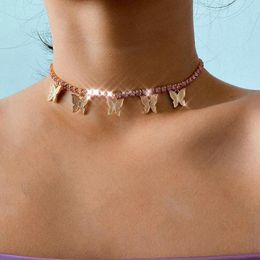Fashion Women Jewellery Butterfly Pendant Necklace Female Rhinestone Shining Statement Crystal Charms Choker Gift Chokers