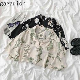 Gagarich Women Blouses Vintage Floral Short Sleeve Chiffon Notched Elegant See Through Beach Streetwear Chic Female Shirt Tops 210719