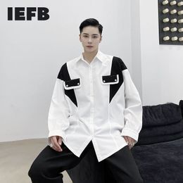 IEFB /men's wear Personalised black and white contrast Colour classic lapel loose long-sleeved shirt niche design tops 9Y3275 210524