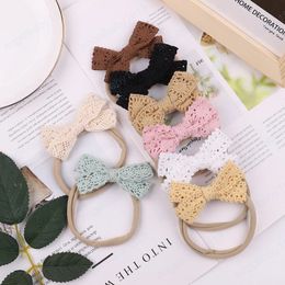 Solid Colour Knitting Wool Bowknot Hairband Infant Cute Handmade Bows Nylon Traceless Headband Baby Headwear Photography Props