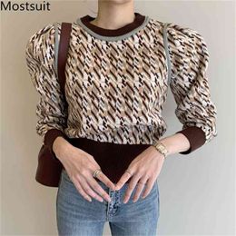 Korean Stylish Knitted Women Sweaters Long Sleeve O-neck Vintage Fashion Pullovers Elegant Ladies Casual Jumpers 210513