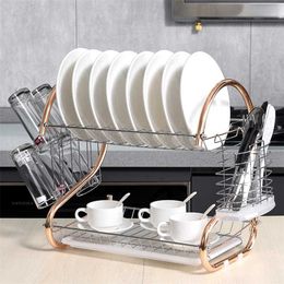 Kitchen dish drying rack basket Galvanised household wash great kitchen sink dish drain drying rack Organiser Cup holder 211110