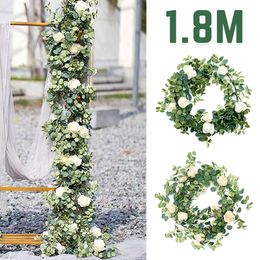 Silk Artificial Rose Vine Hanging Flowers for Wall Decoration Rattan Fake Plants Leaves Garland Romantic Wedding Home Decoration 210317