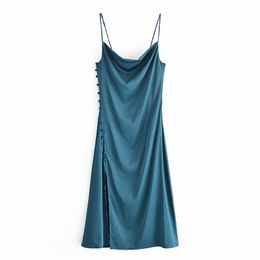 Sexy Women Square Collar Sling Dress Summer Fashion Ladies Vintage Solid Colour Female Silk Texture 210515