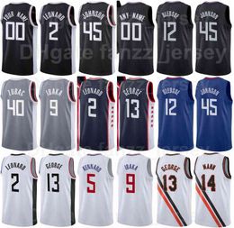 Screen Printed Basketball Paul George Jersey 13 Kawhi Leonard 2 Reggie Jackson 1 Luke Kennard 5 Ivica Zubac 40 Norman Powell 24 Man Woman Youth White Team Colors