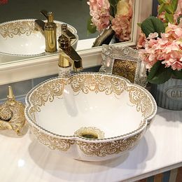 Luxurious gold pattern Counter top Bathroom Art Wash Sink bathroom sinks sink handmade wash basin flowergood qty