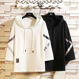 Casual Short Sleeves Hoodies Summer Black White Hip Hop Loose Skateboard Casual Men's Streetwear PUNK Clothes Plus Oversize 210818