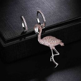 UMGODLY Luxury Brand Asymmetric Flamingo Earrings Pink Cubic Zirconia Women Party Fashion Jewellery Gift