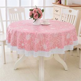 Flower Round Table Cloth Waterproof Pastoral PVC Plastic Kitchen cloth Oilproof Decorative Elegant Fabric Cover 211103