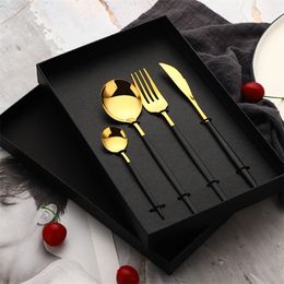 Stainless Steel Flatware Sets Table Forks Coffee Spoon Knife Chopsticks Tableware Gold Cutlery Comprehensive Dinnerware Set 210317