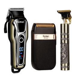 Professional Barber Hair Clipper Rechargeable Electric T-Outliner Finish Cutting Machine Beard Trimmer Shaver Cordless USB 220106