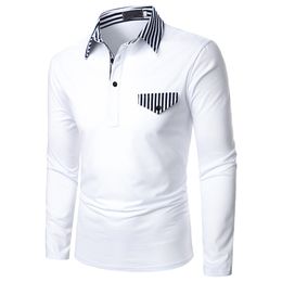 Striped Patchwork Polo Shirts Men Long Sleeve Casual Mens T shirt Slim Breathable Polo Para Hombre Splice Quick Dry Camisas 210524