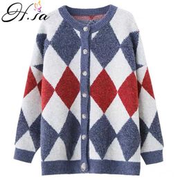 H.SA Winter Knit Sweater Coat Argyle Sweater Cardigans Button Up OVERSIZED Long Cardigans Knit jackets Thick Warm Cardigans 210716
