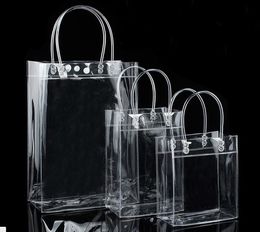 PVC plastic gift Wrap bags with handles wine packaging clear handbag party Favours bag Fashion PP Button