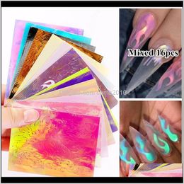 16Pcs 3D Holographic Fire Flame Nail Vinyls Stickers Glitter Laser Flames Nail Art Foil Transfer Sticker Fire Decal Decorations Set 61 Fixwf