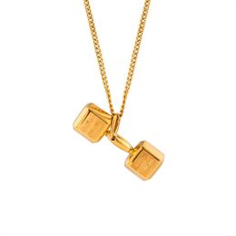 Dumbbell Pendant Necklace Charm Stainless Steel Gold Jewelry Gift Letter Necklaces Chains