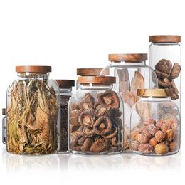 350-3000ml Wood Lid Glass Kitchen Storage Bottles Jars Large Food Container Tea Coffee Beans Grains Candy Jar Containers