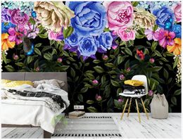 Custom wallpaper 3d murals wallpapers Modern Hand drawn retro Colour rose flower mural for living room TV background wall papers home decoration