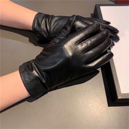 Solid Color Gloves Genuine Leather Mitten Simplicity Fashion Warm Mittens Women Casual Black Cashmere Glove Winter